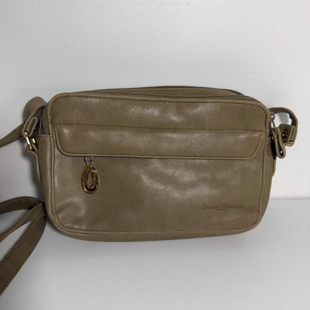 Jaclyn Smith Crossbody Bag Womens Small Taupe Brown Vintage Multi Pocket Camera